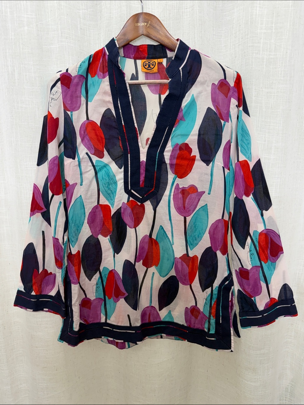 Tory Burch Multicolor Tulip-Print Tunic Top Size 10 Excellent Condition